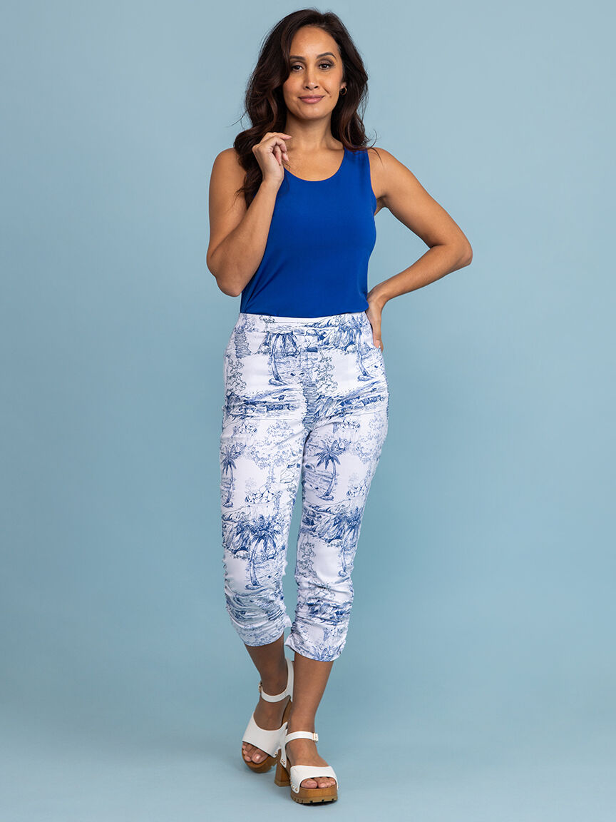 Ruched Leg Pull-On Capri w/ Doodle Print Image 1