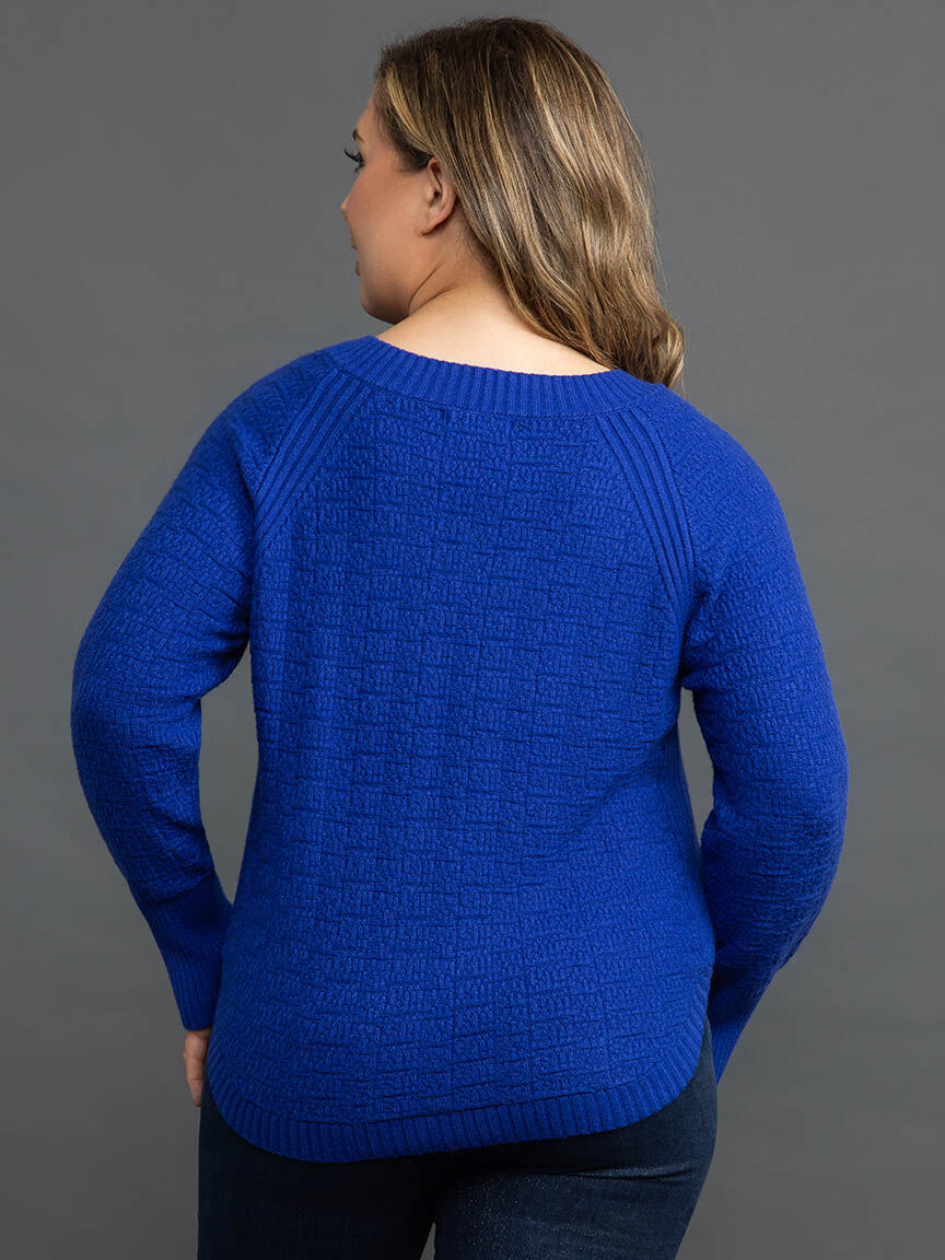 Long Sleeve V-Neck Crosshatch Knit Sweater Image 4