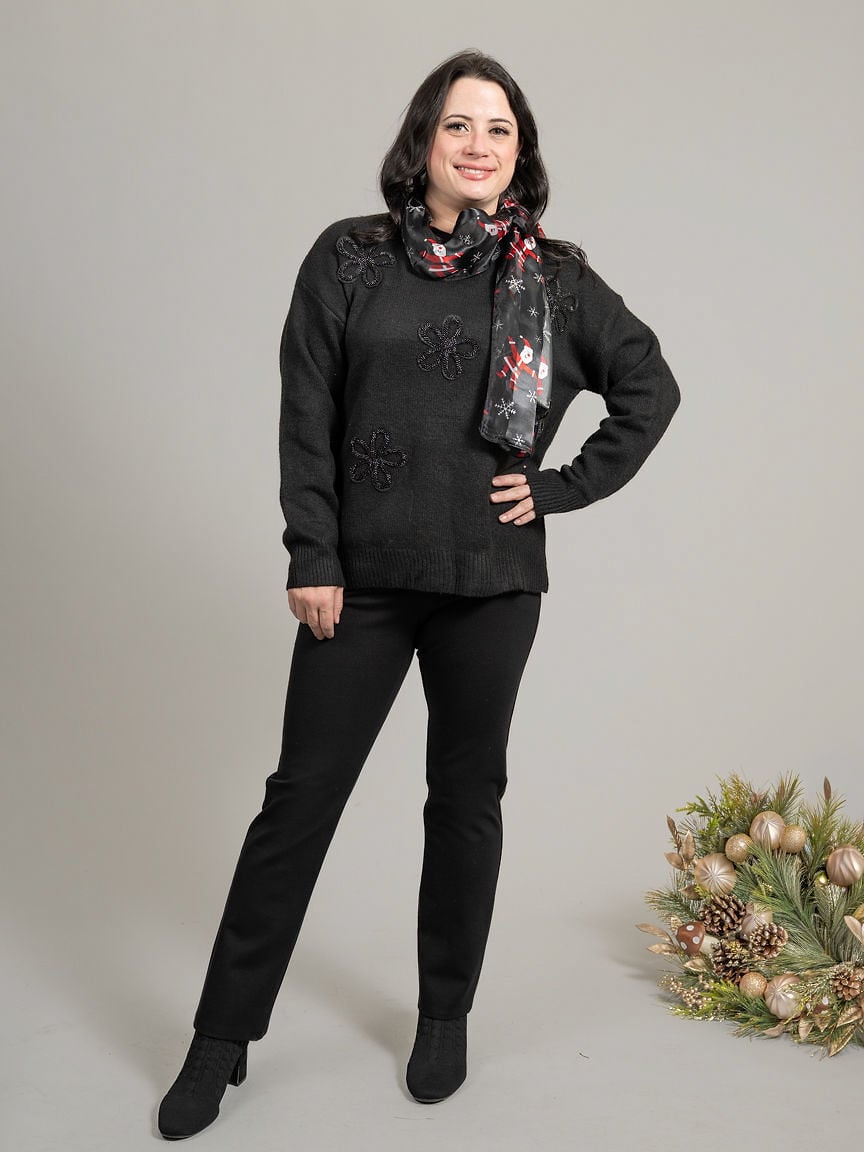 Sheer Lightweight Scarf With Santa And Snowflakes