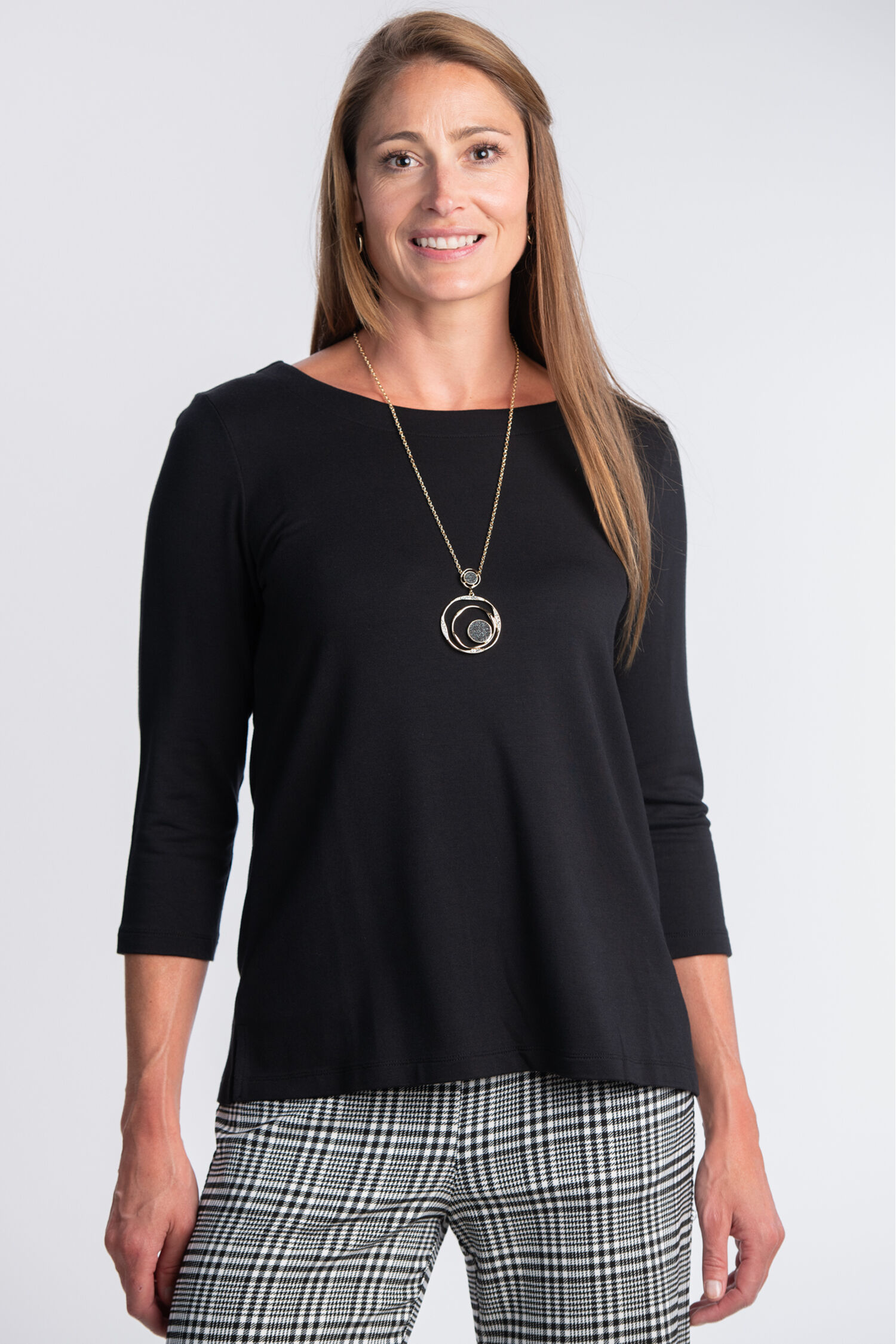 &frac34; Sleeve Boat Neck Top  Image 1