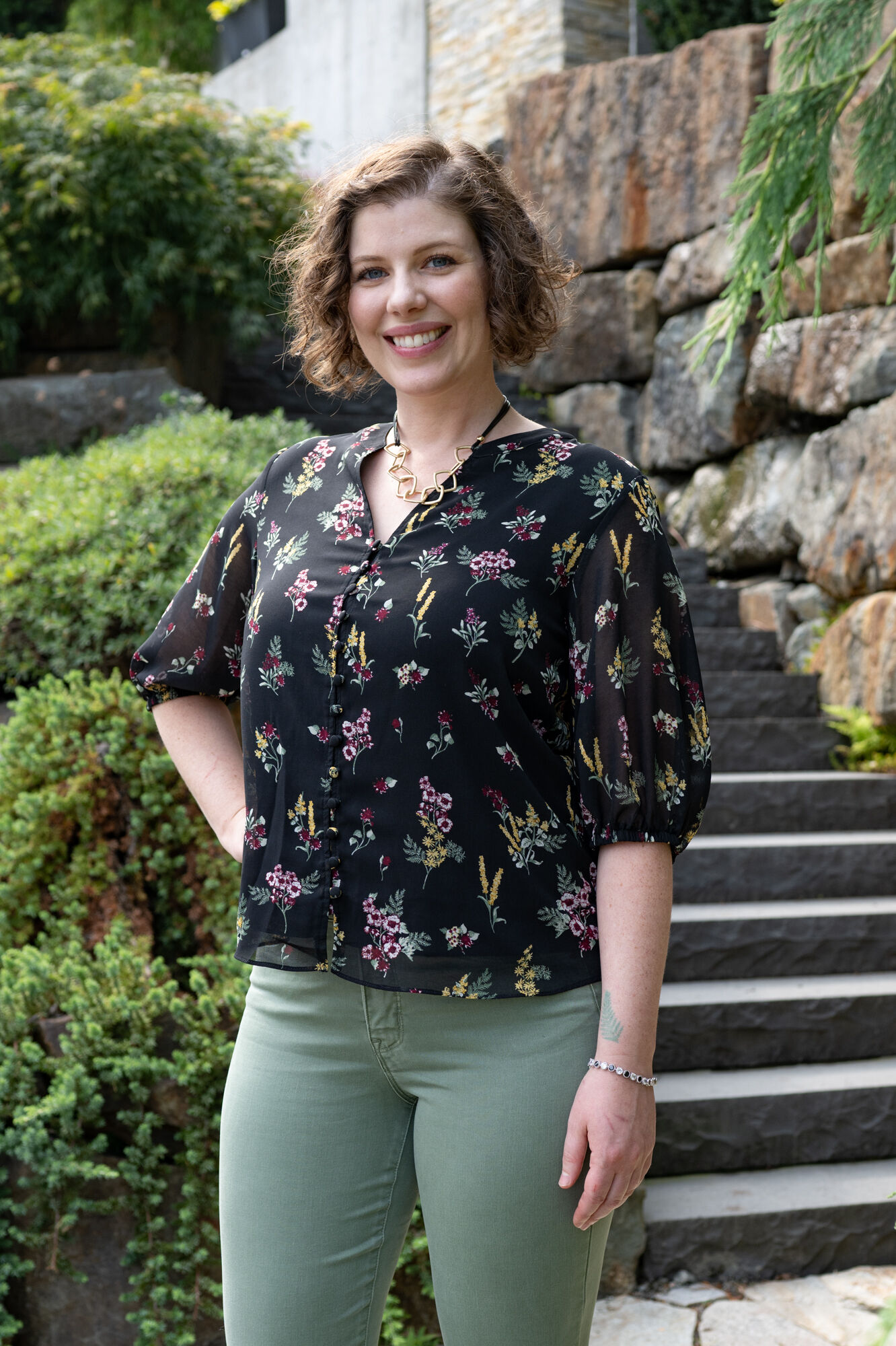 Botanical Floral Black Blouse  Image 1