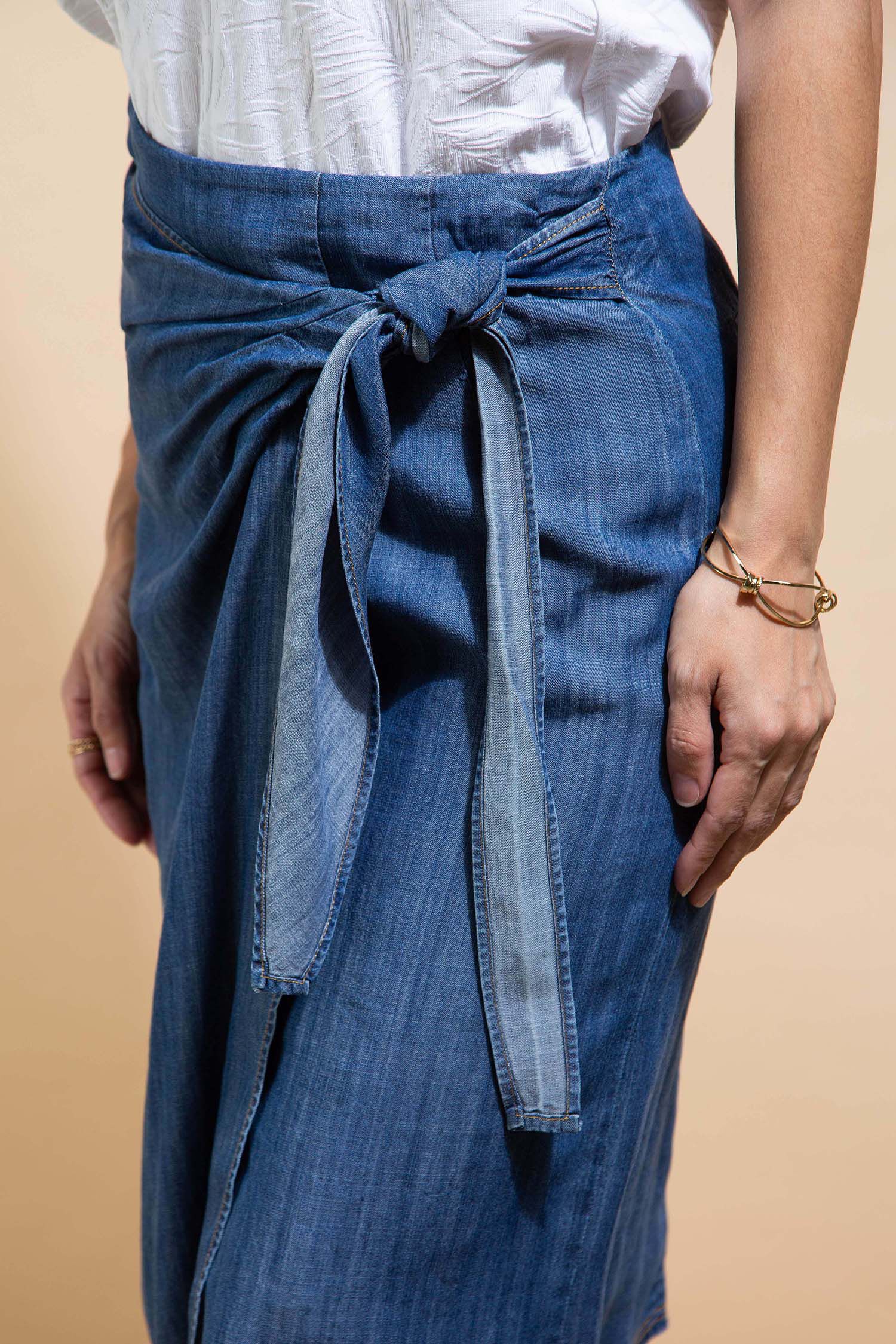 Faux Wrap Knee Length Tencel Skirt Image 5