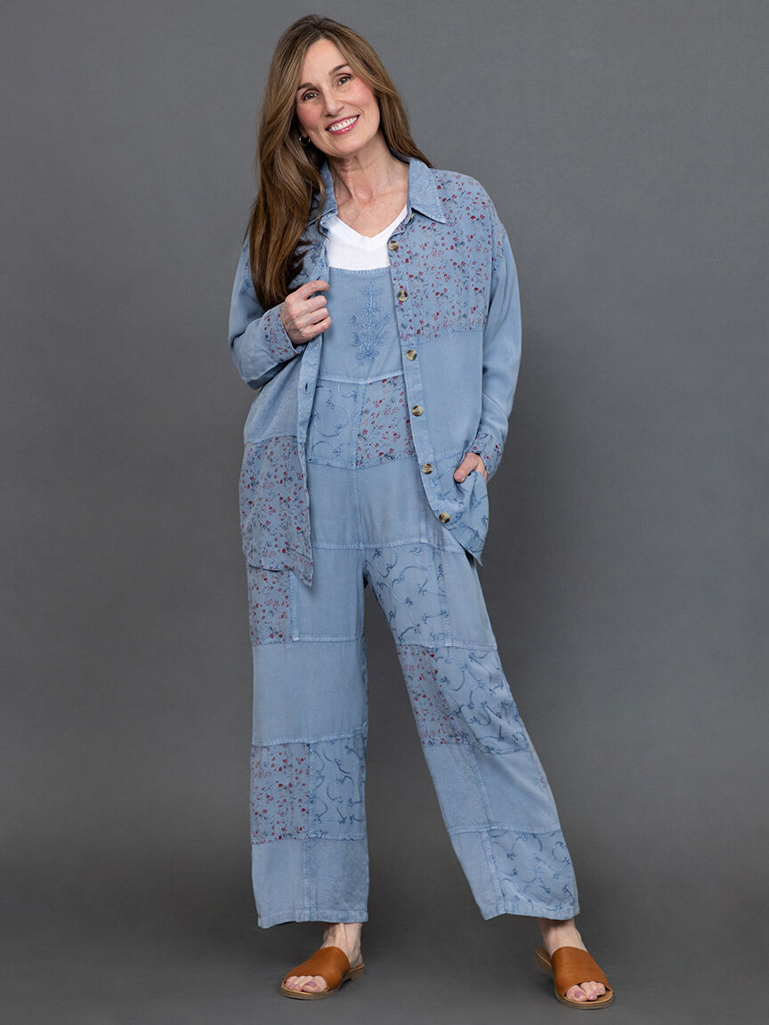 Embroidered Patchwork Button-Up Blouse  Image 1