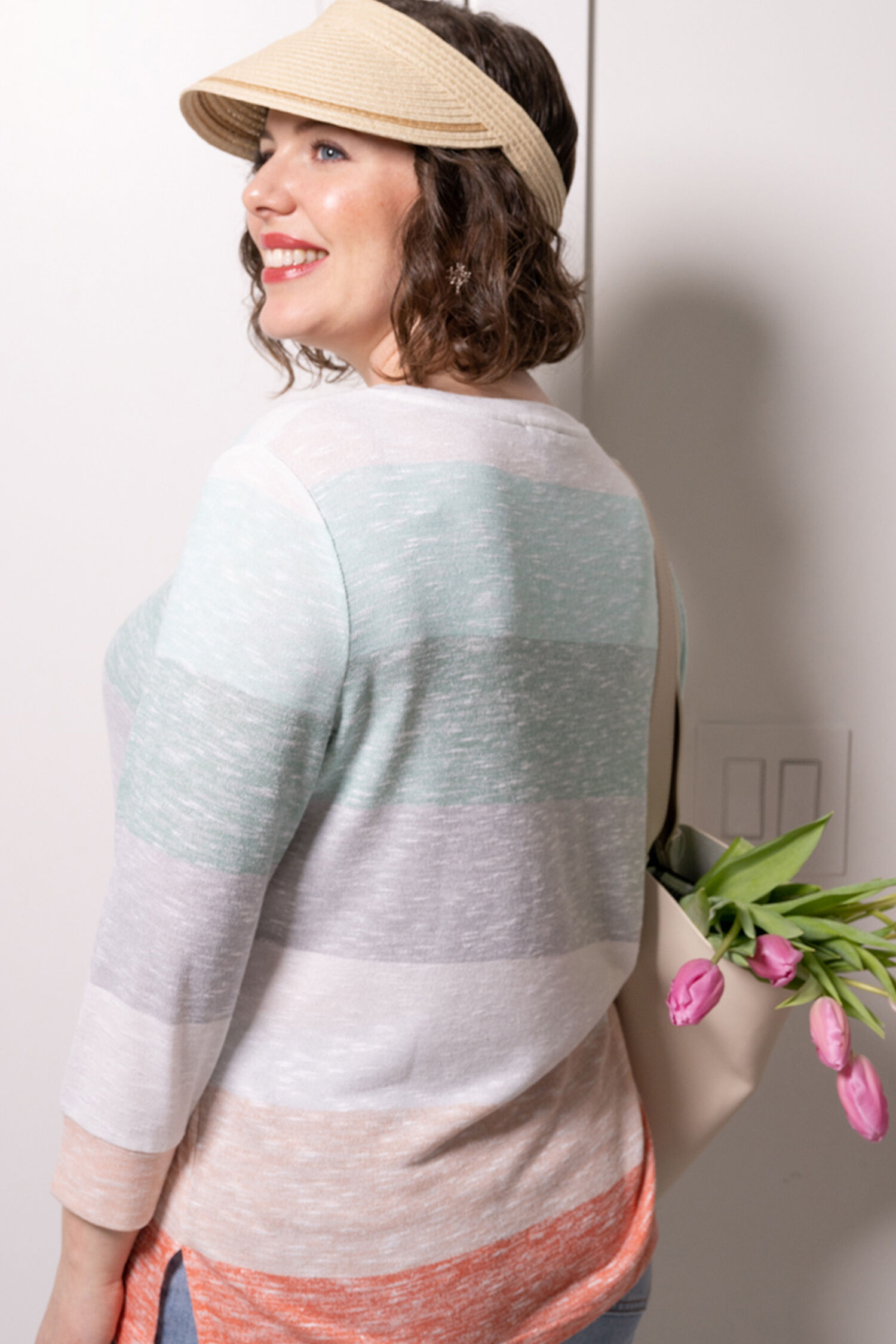 &frac34; Sleeve Striped Knit Top Image 3