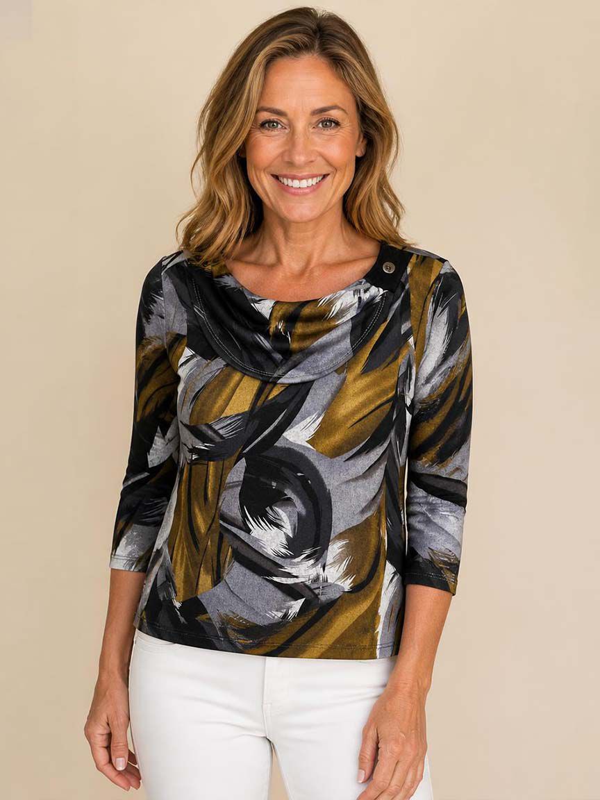 3/4 Sleeve Cowl Neck Top