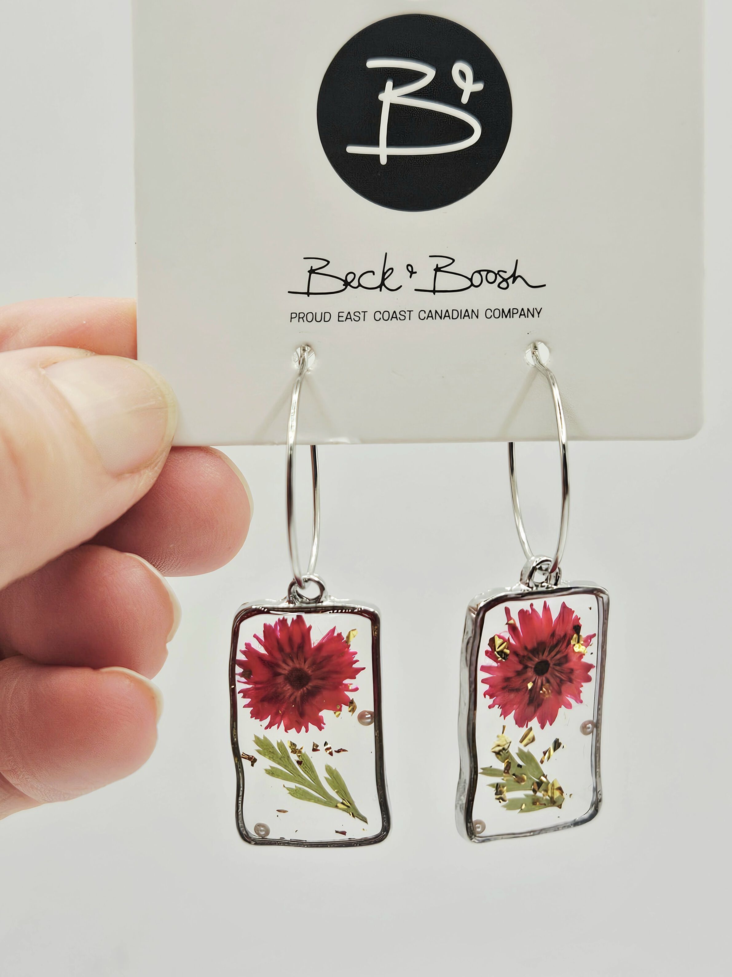 Hoop Earrings with Resin Flowers Hanging  Image 1