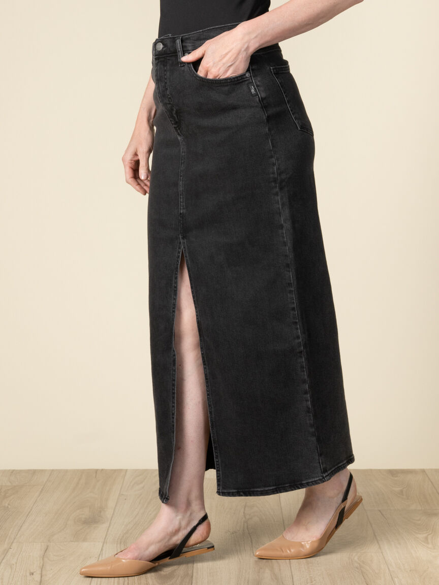 Denim Maxi Skirt with Front Slit