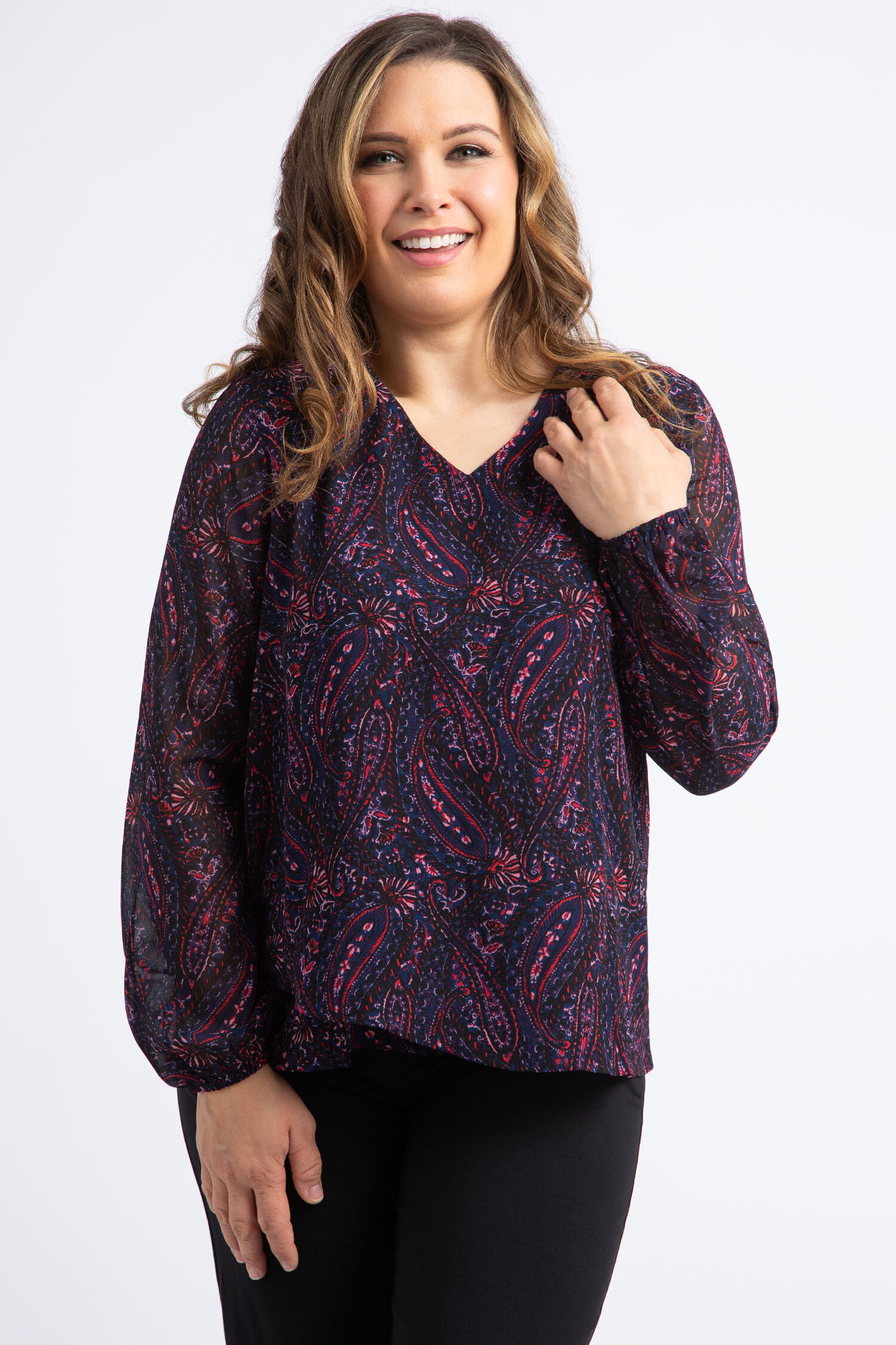 Layered Paisley Chiffon Blouse Image 2