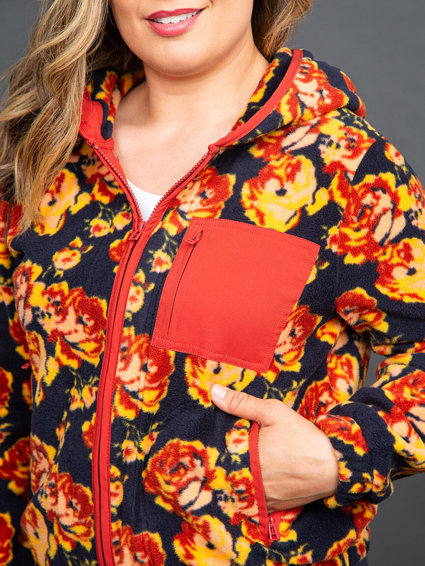 Polar Fleece Floral Hooded Jacket