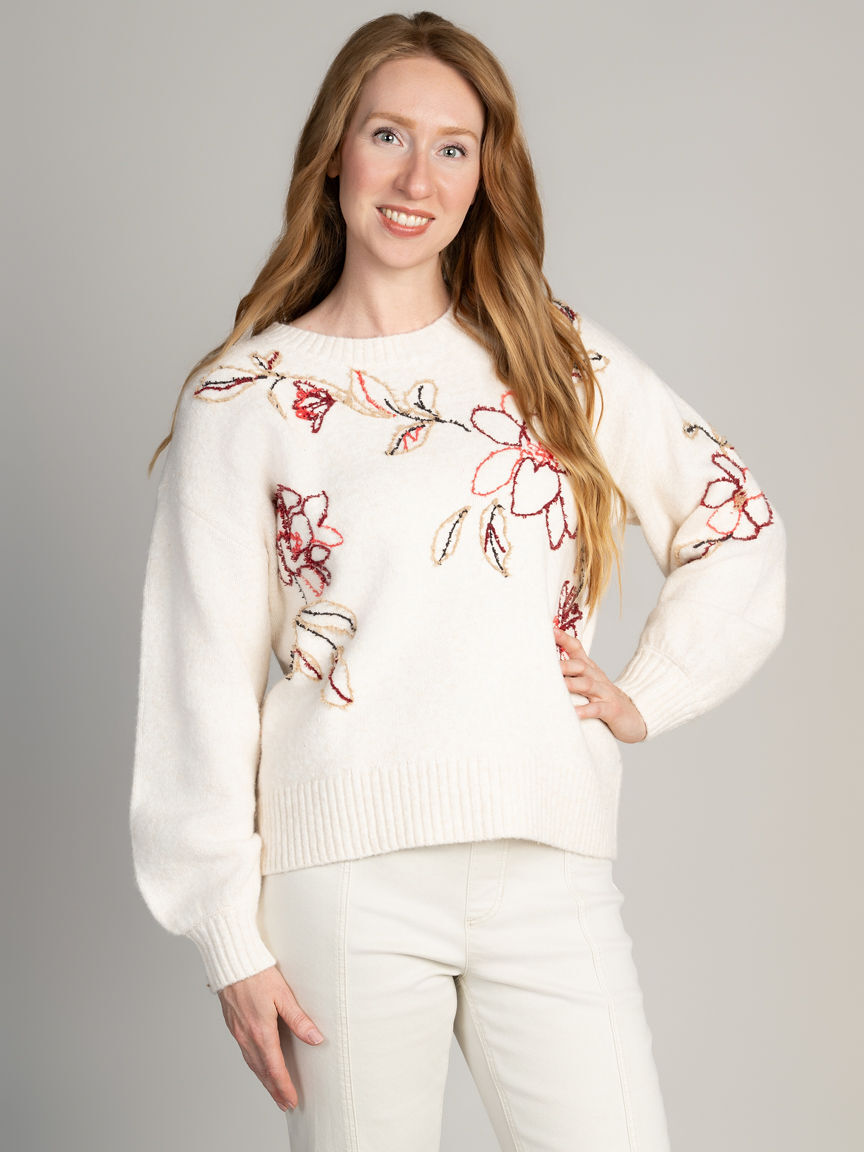Crew Neck Sweater With Embroidery