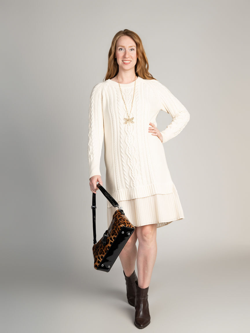 Layered Chiffon Hem Sweater Dress