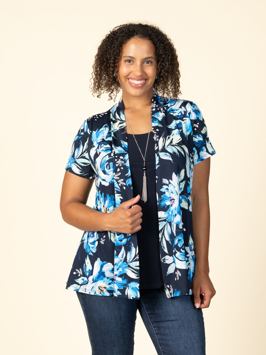 Short Sleeve Fooler Top With Floral Print Image 1
