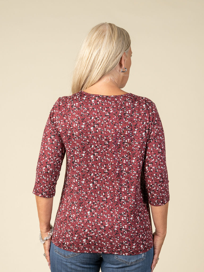 Floral 3/4 Sleeve Tunic V-Neck Image 3
