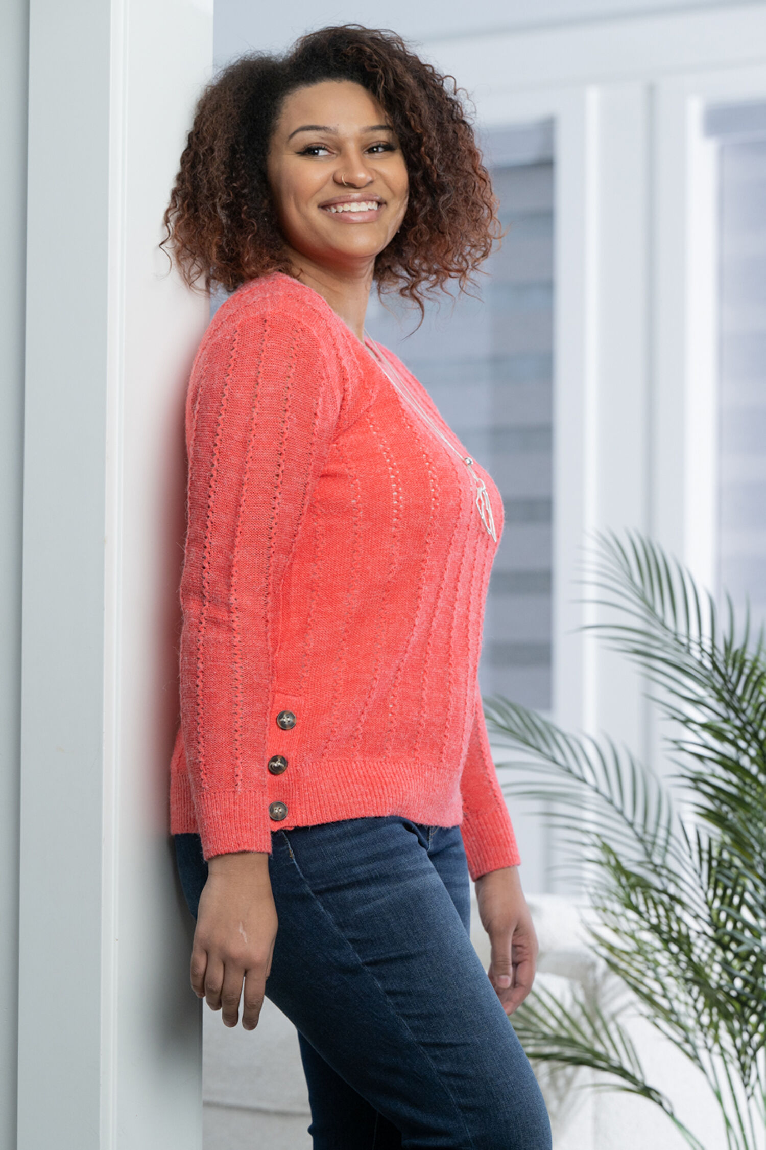 Long-Sleeved Crewneck Sweater with side buttons Image 1