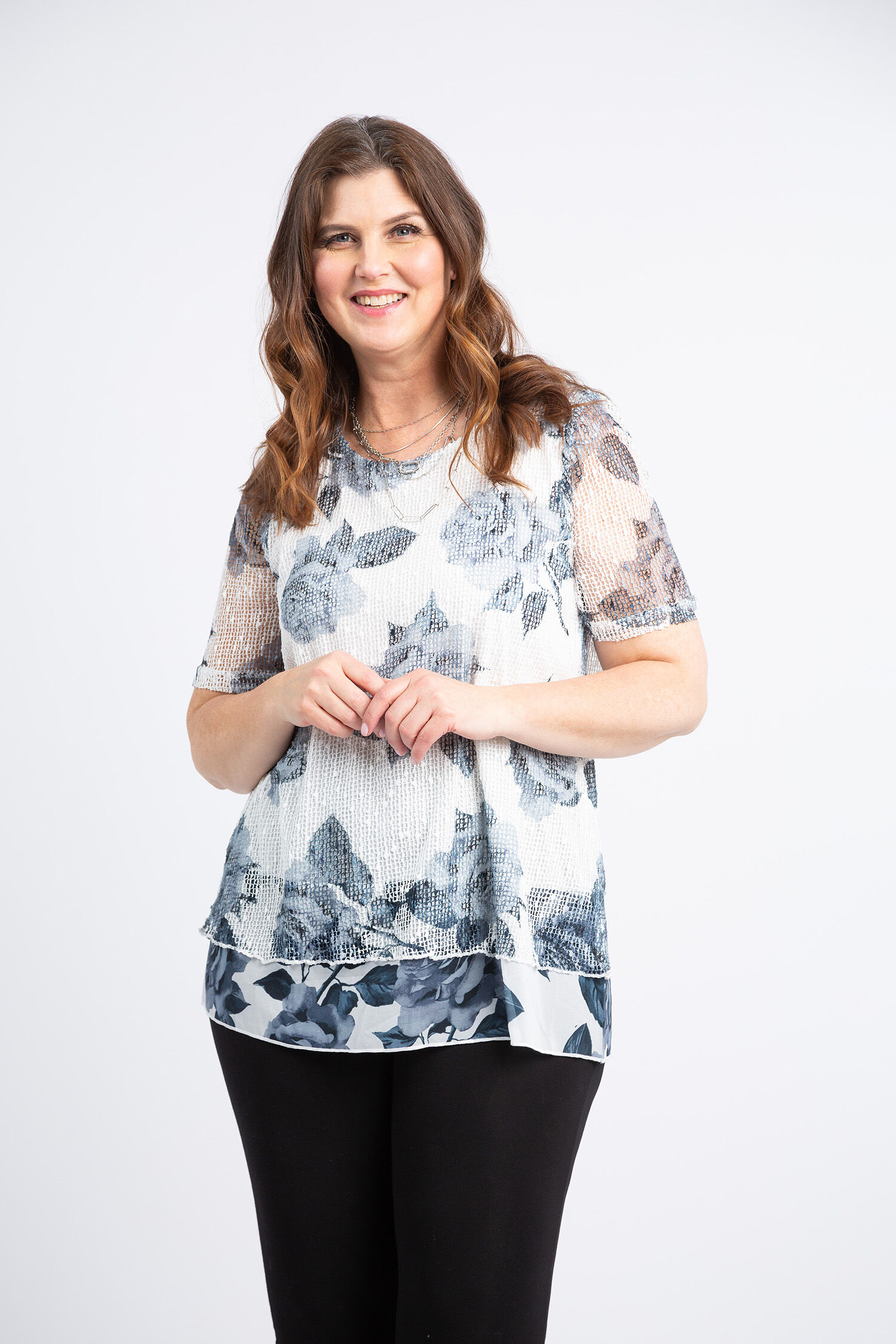 Floral Mesh Sequin Layered Short Sleeve Top Image 3
