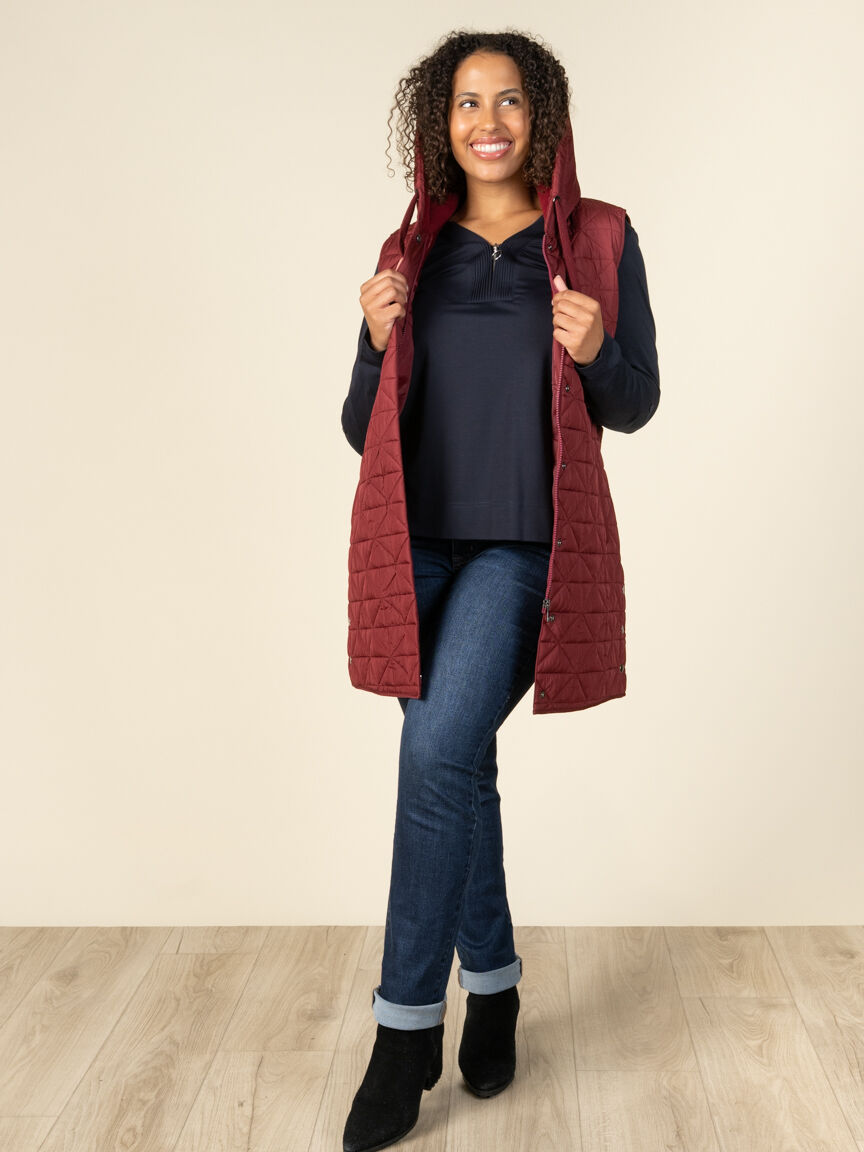 Quilted Long Hooded Vest Image 5