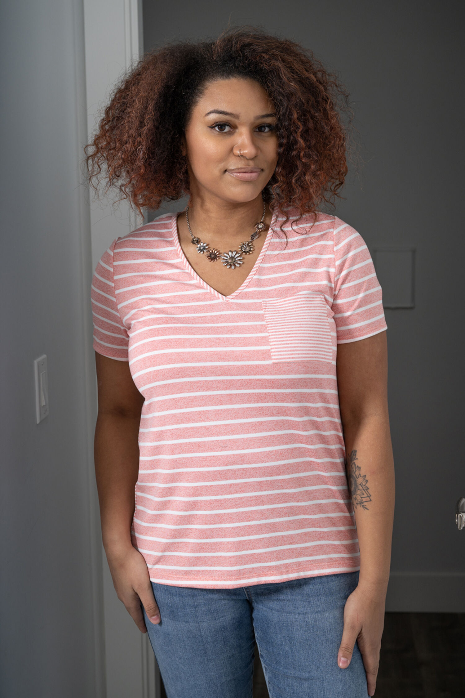 V-Neck Striped Tee Image 2