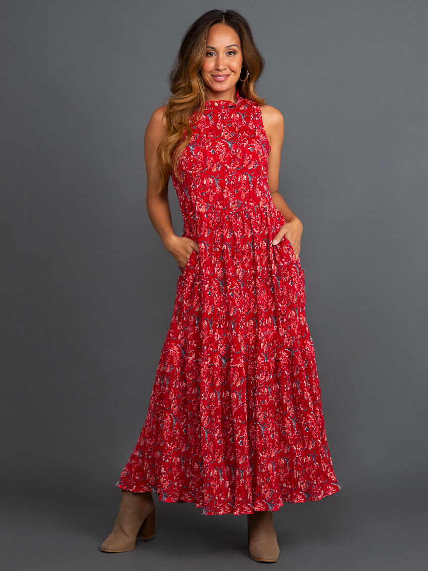 Ruffle Collar Pleated Maxi Dress Image 1