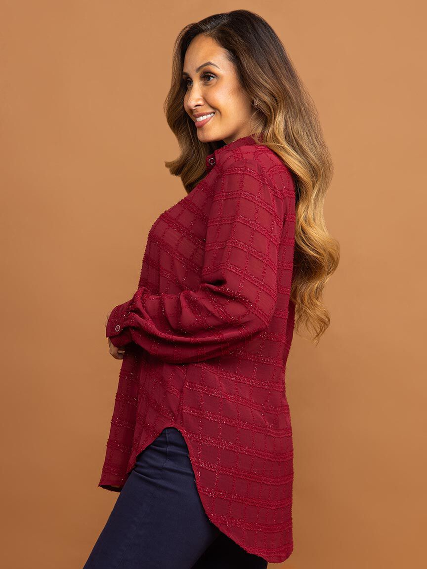 Button Up Shimmer Blouse Image 3