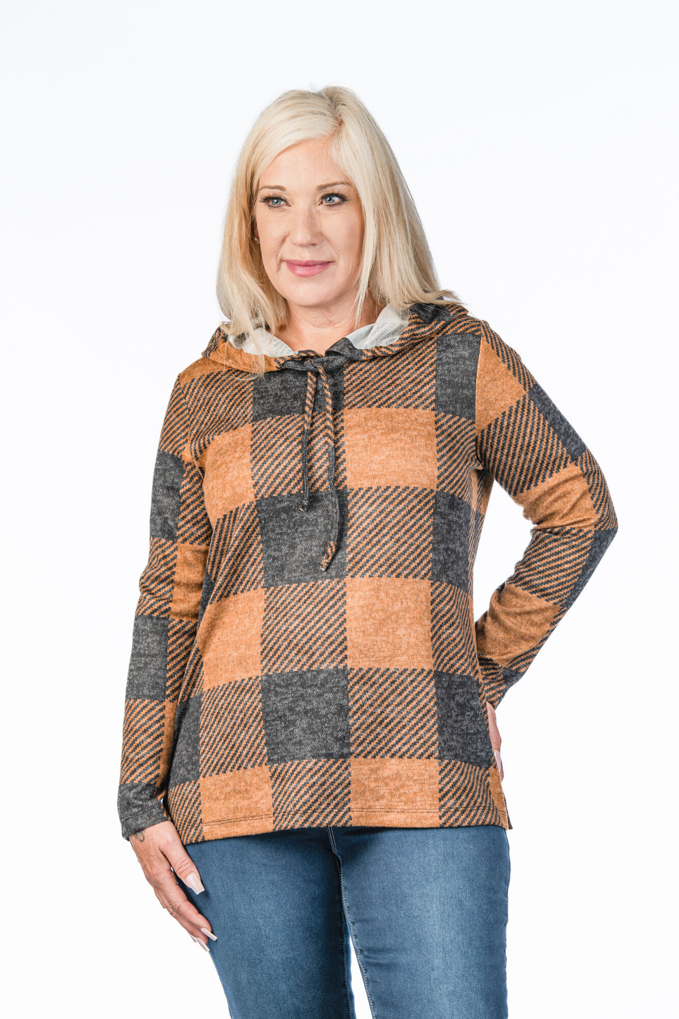 Plaid Hoodie Sweater  Image 1