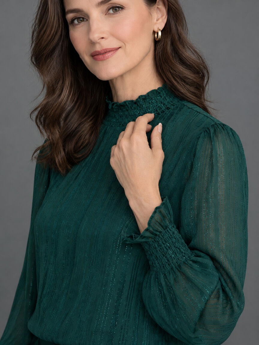 Smocked Neckline Lurex Blouse