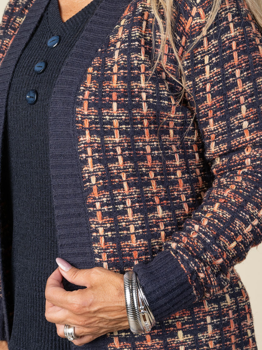 Open Front Knitted Cardigan With Lurex Trimming