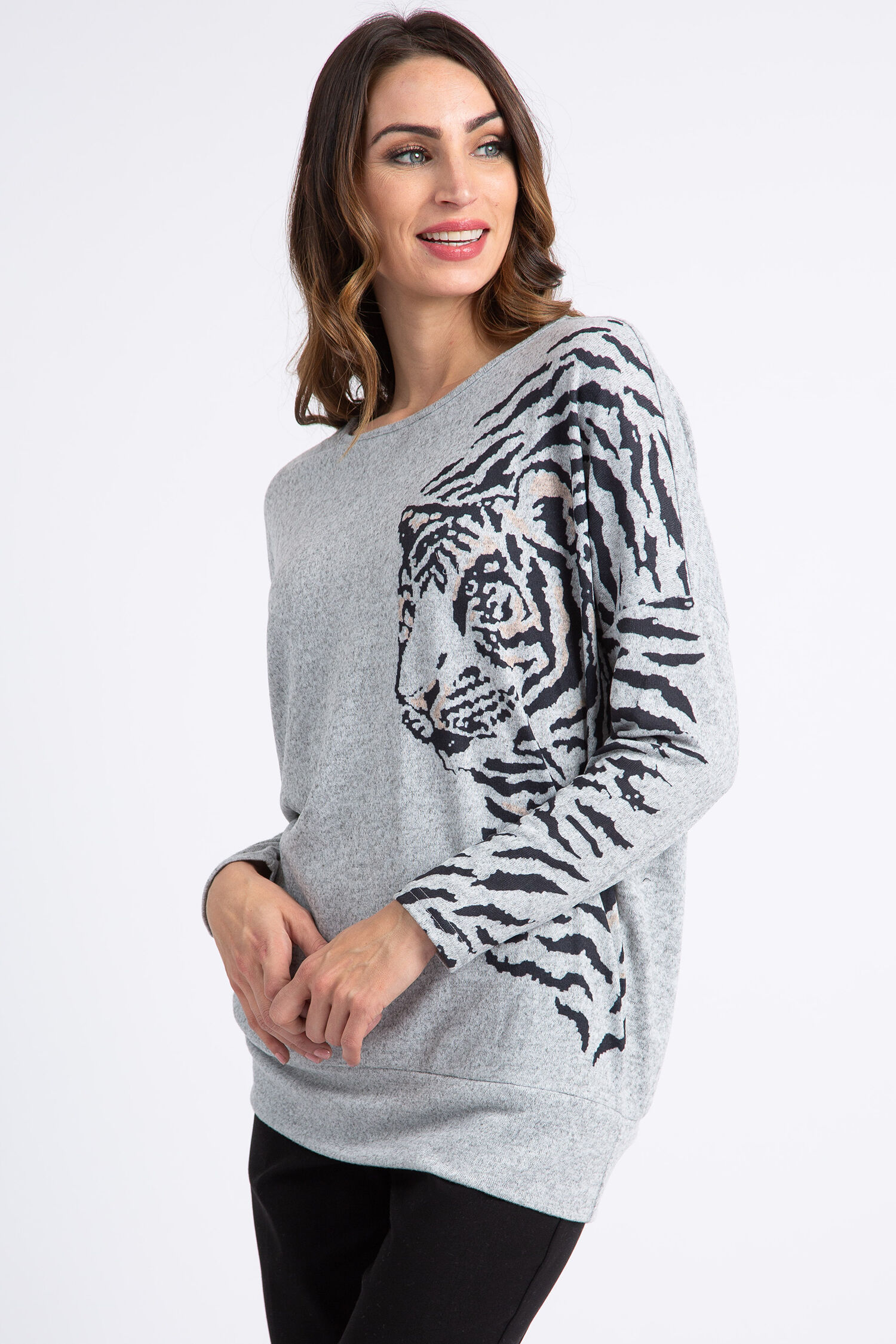 Long Sleeve Drop Shoulder Tiger Top Image 1