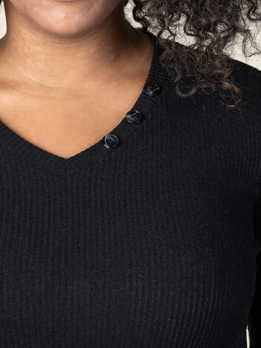 Long Sleeve V-Neck Waffle Knit Sweater  Image 3