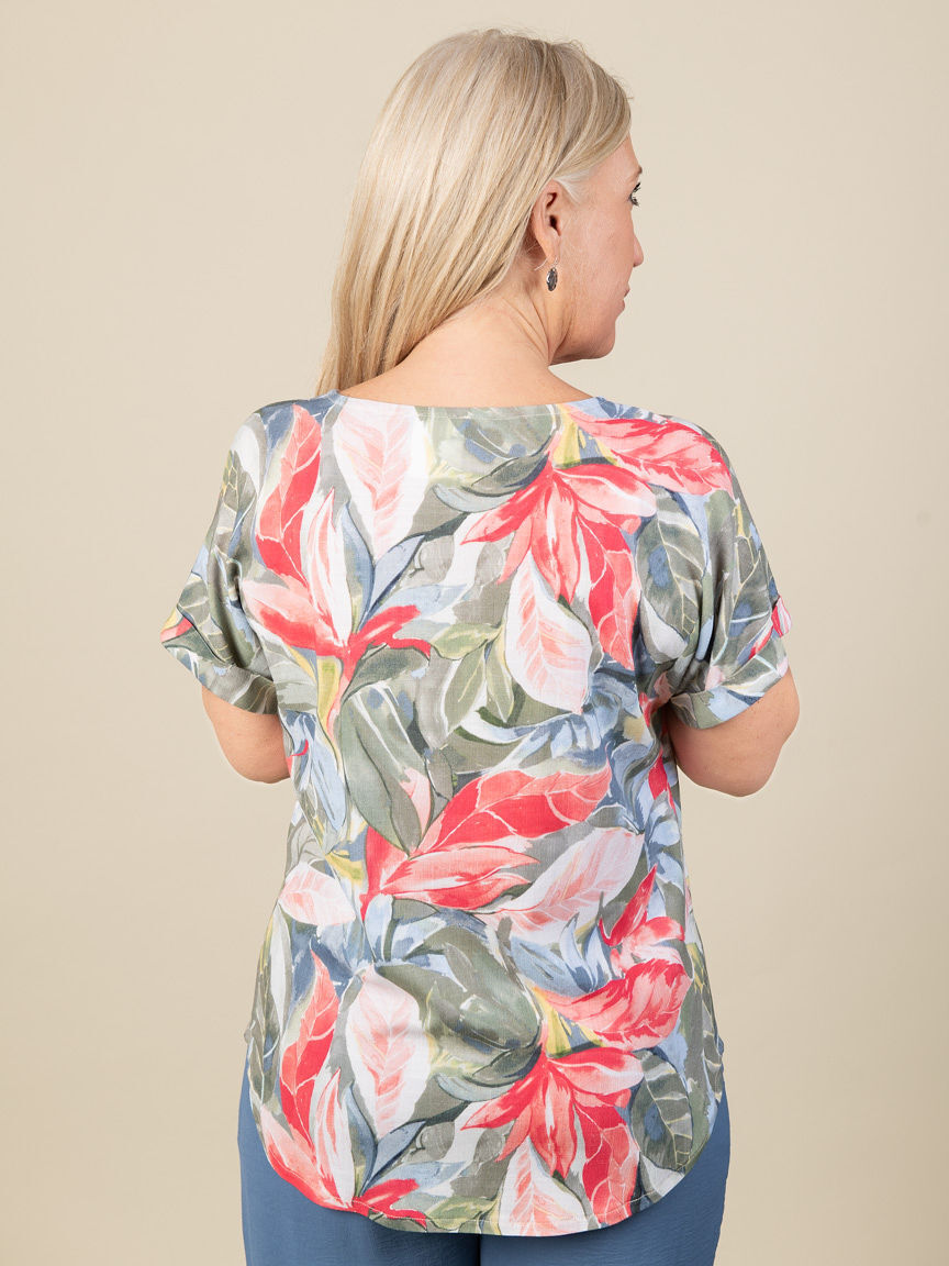 Short Sleeve Leaf Print Top