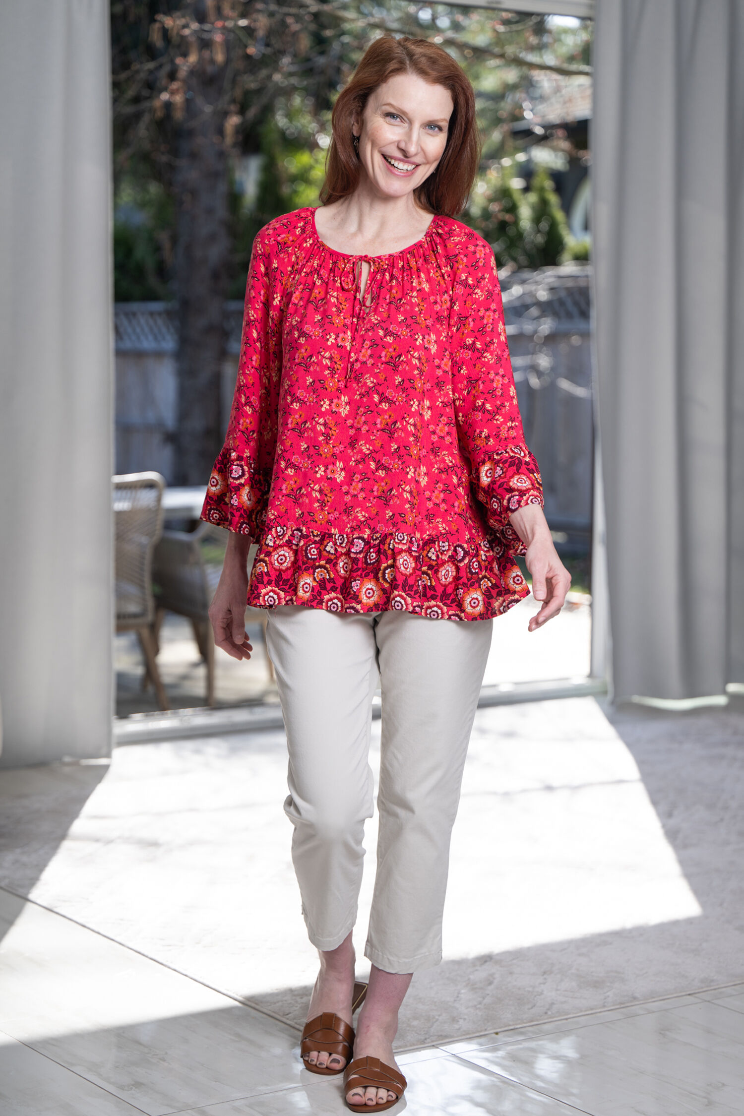 &frac34; Bell Sleeve Floral Blouse Image 5