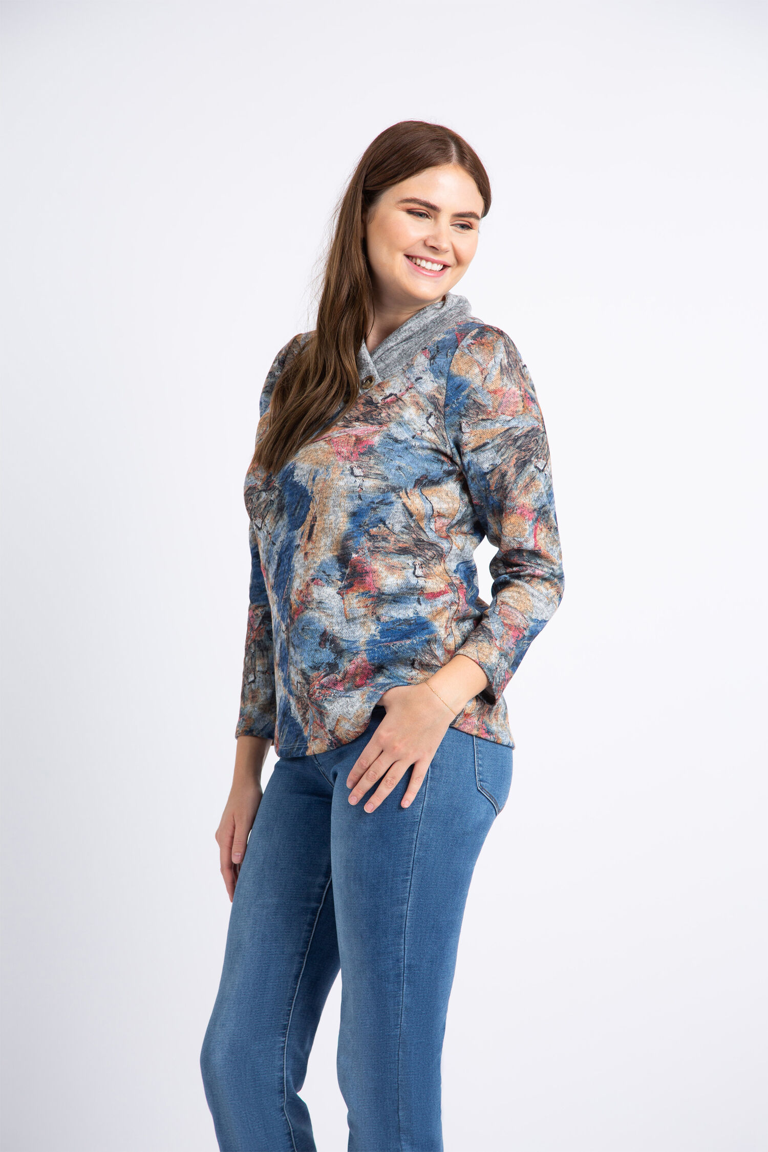 Long Sleeve Button Neck Top  Image 3