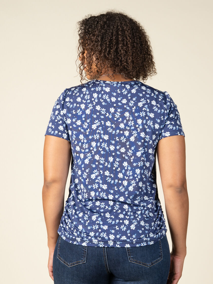 Short Sleeve Floral Top with Side Ruching