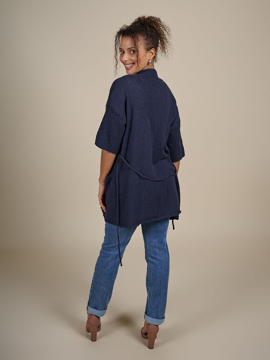 Short Sleeve Knit Cardigan with Belt  Image 2