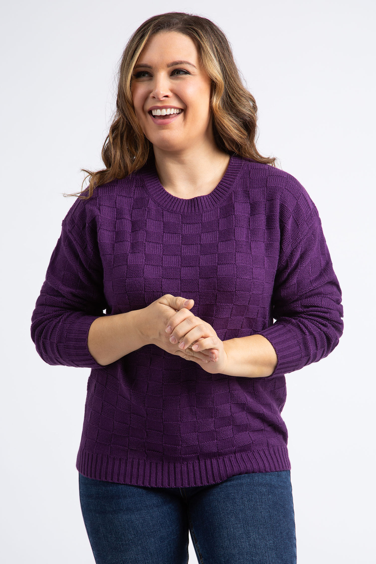 Crewneck Basket Weave Knit Sweater Image 4