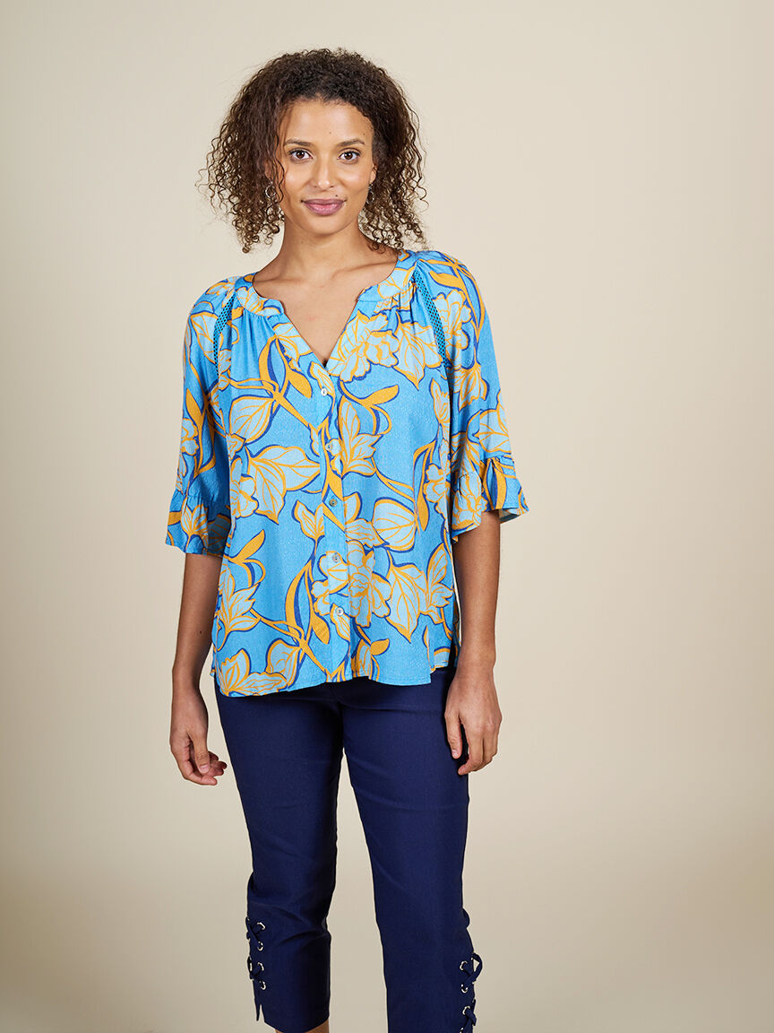 &frac34; Ruffle Sleeve Jacquard Blouse  Image 3