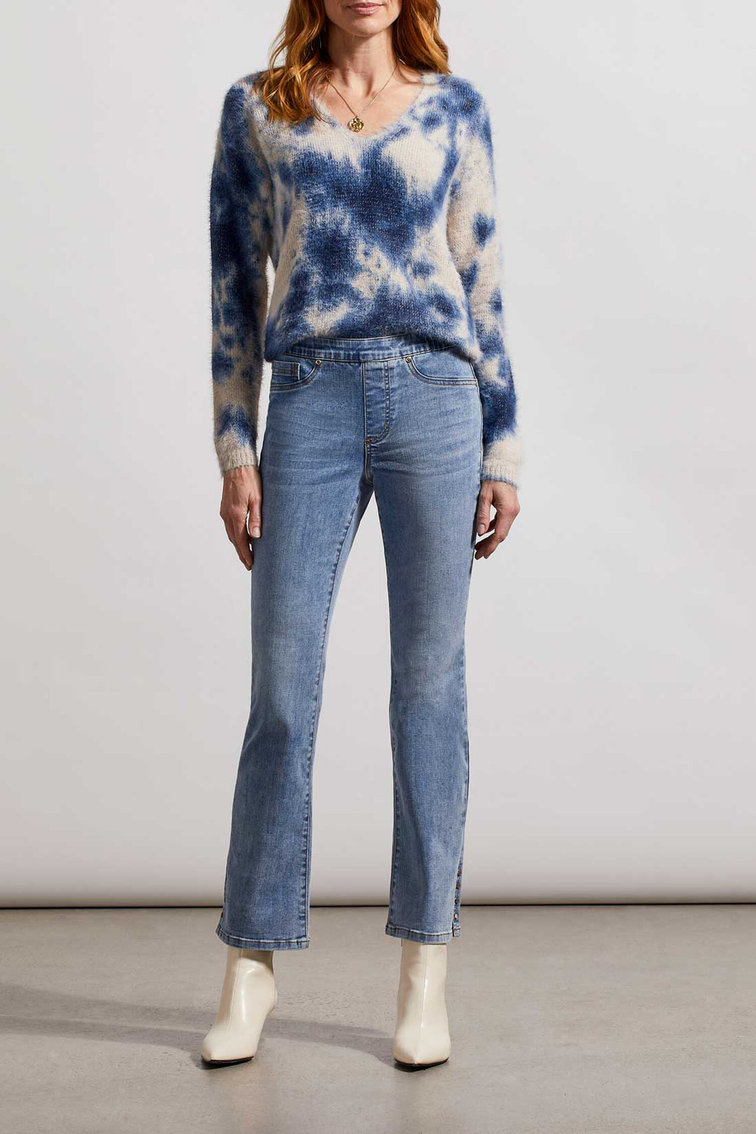 Audrey Pull-On Bootcut Jeans w/ Snap Detail  Image 1