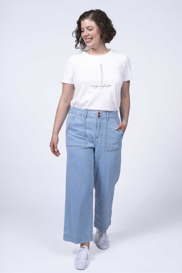 JAG Women's High Rise Cropped Utility Jeans - Chambray Denim, 26" Inseam, Relaxed Fit
