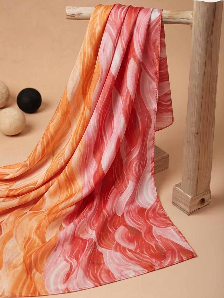 Lightweight Abstract Scarf With Fringe