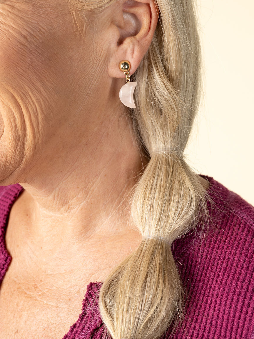 Gold Plated Drop Earrings w/ Half Moon