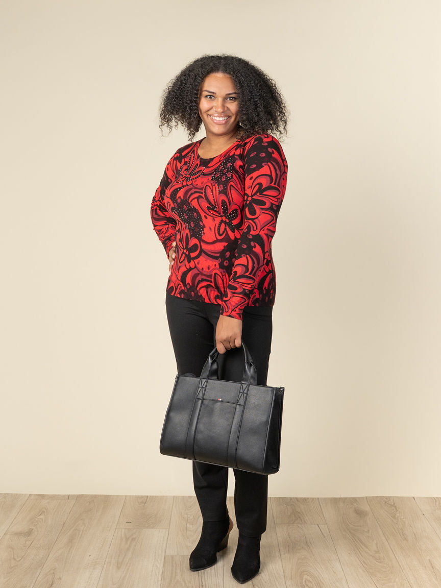 Flower Print and Hot Fix Long Sleeve Top