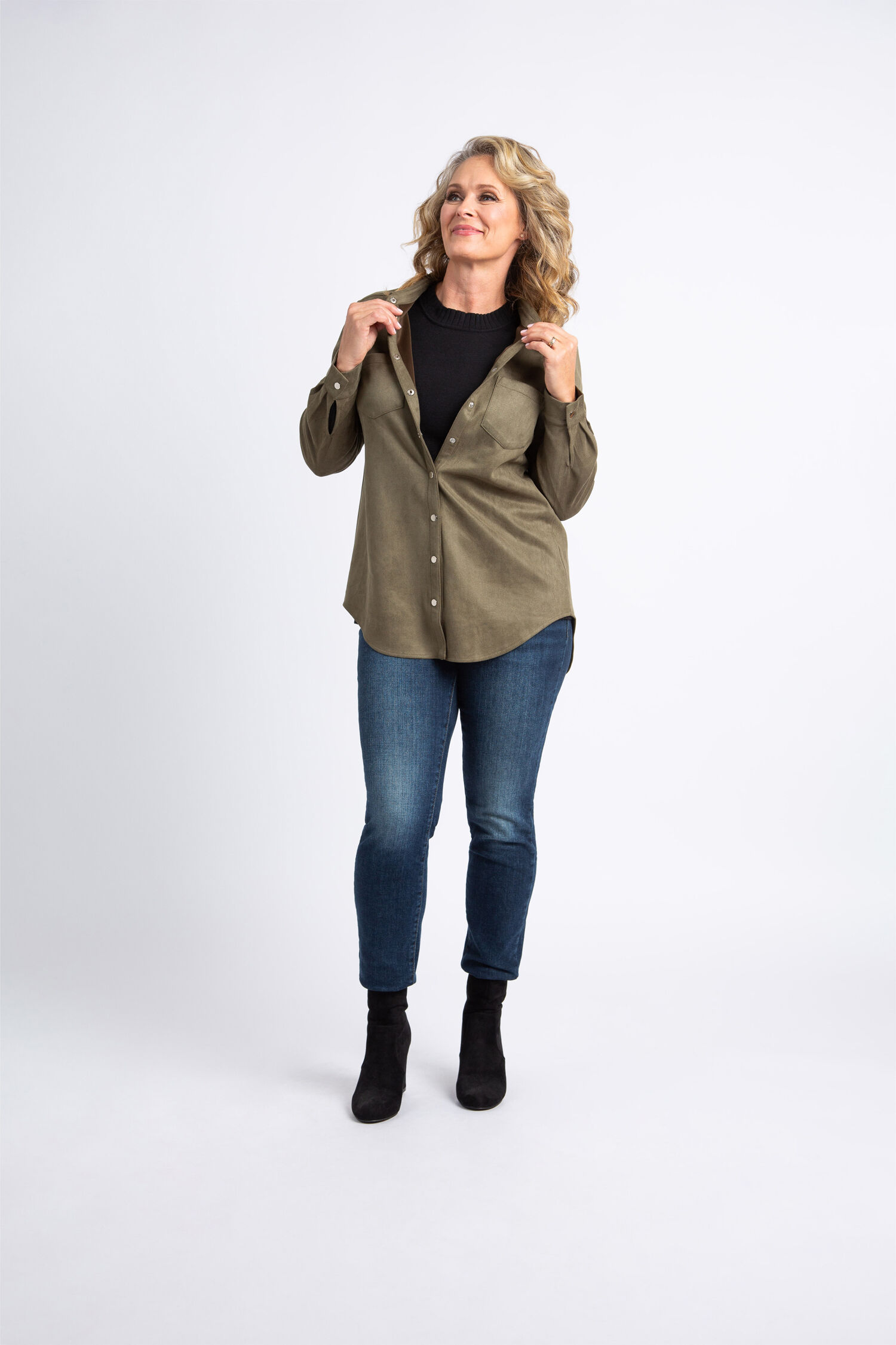 Faux Suede Snap Front Shirt  Image 4