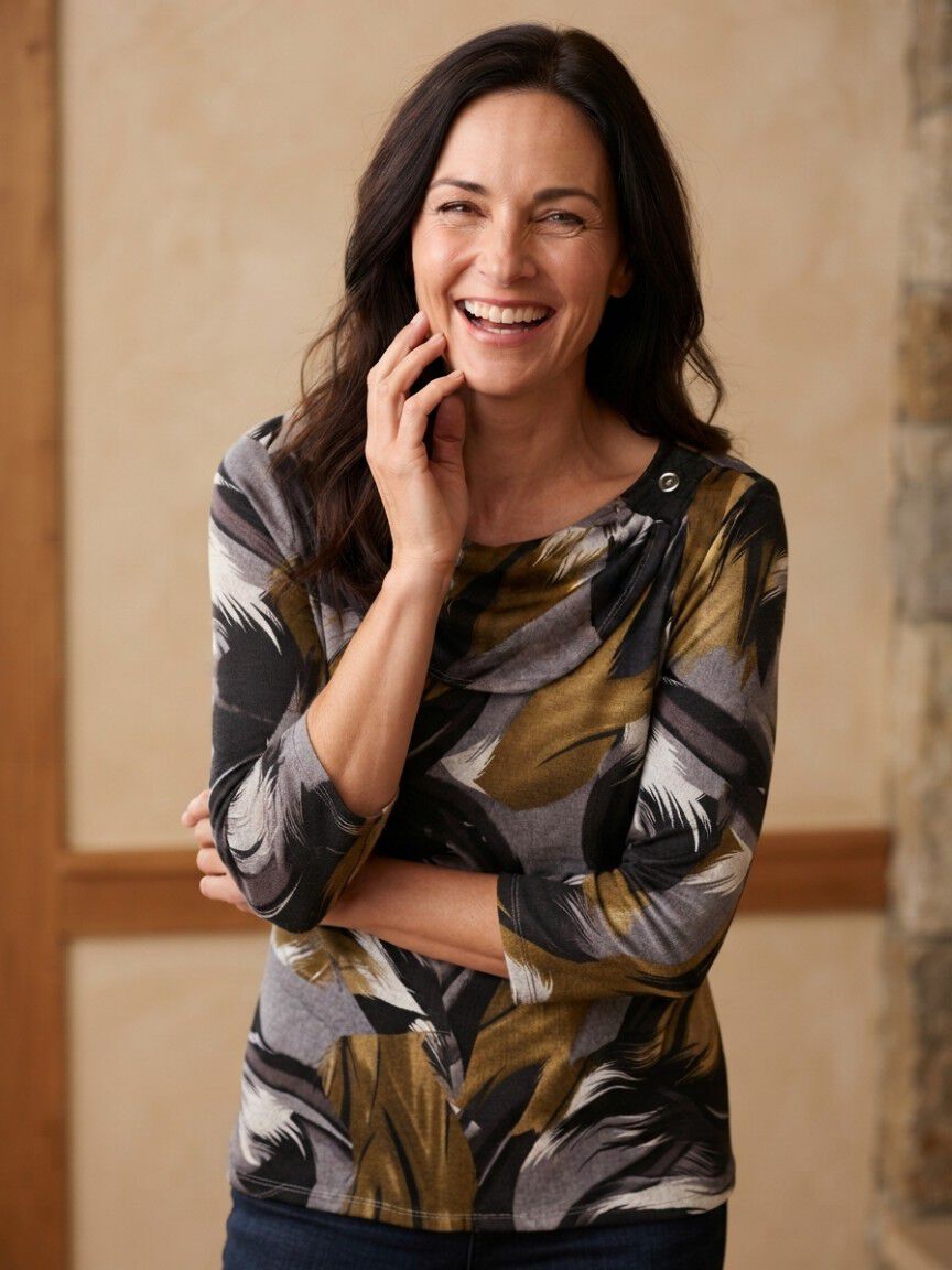 3/4 Sleeve Cowl Neck Top
