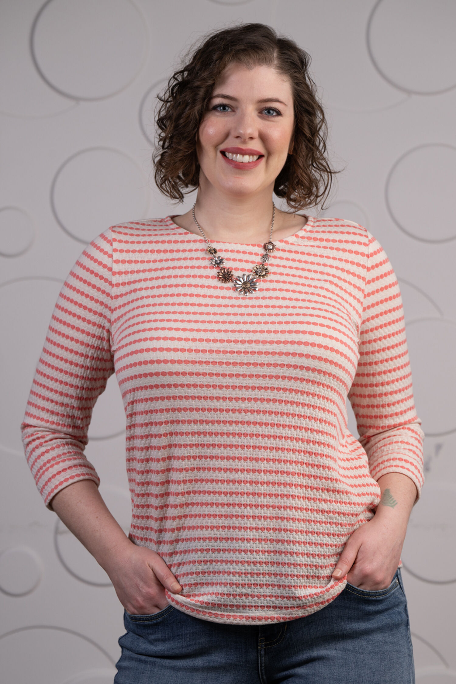 Textured Striped Crew Neck Sweater Image 1