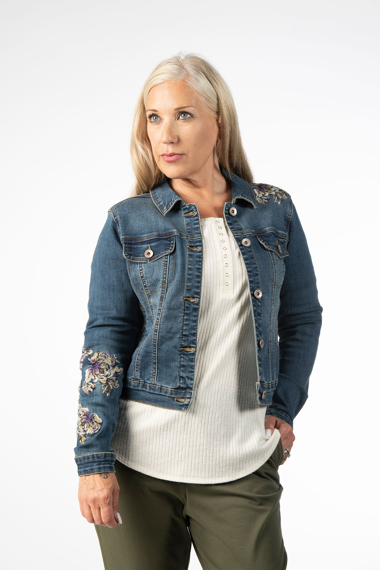 Floral Embroidered Denim Jacket Image 2