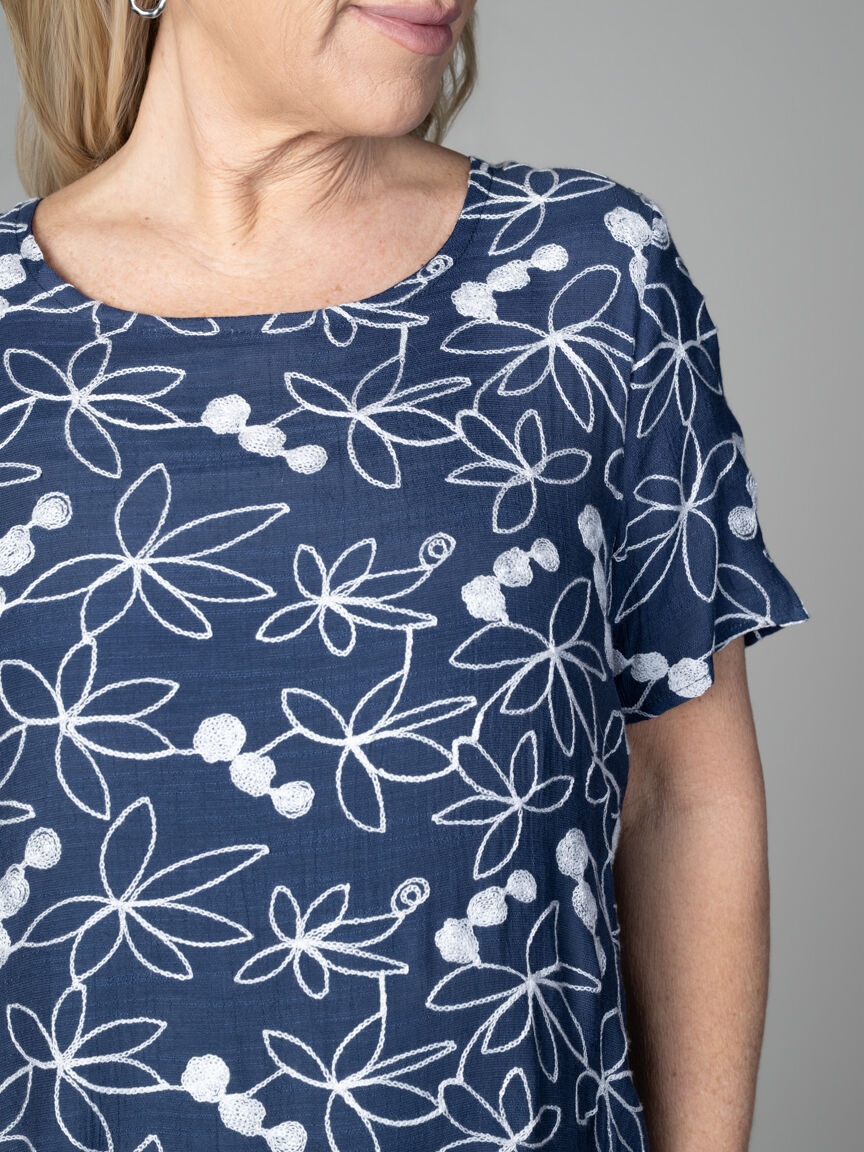 Embroidered Floral Midi Dress with Layered Hem