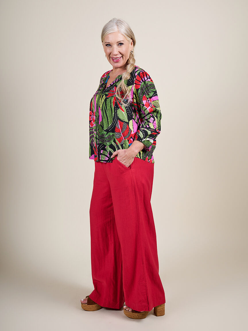 &frac34; Sleeve V Neck Blouse  Image 2