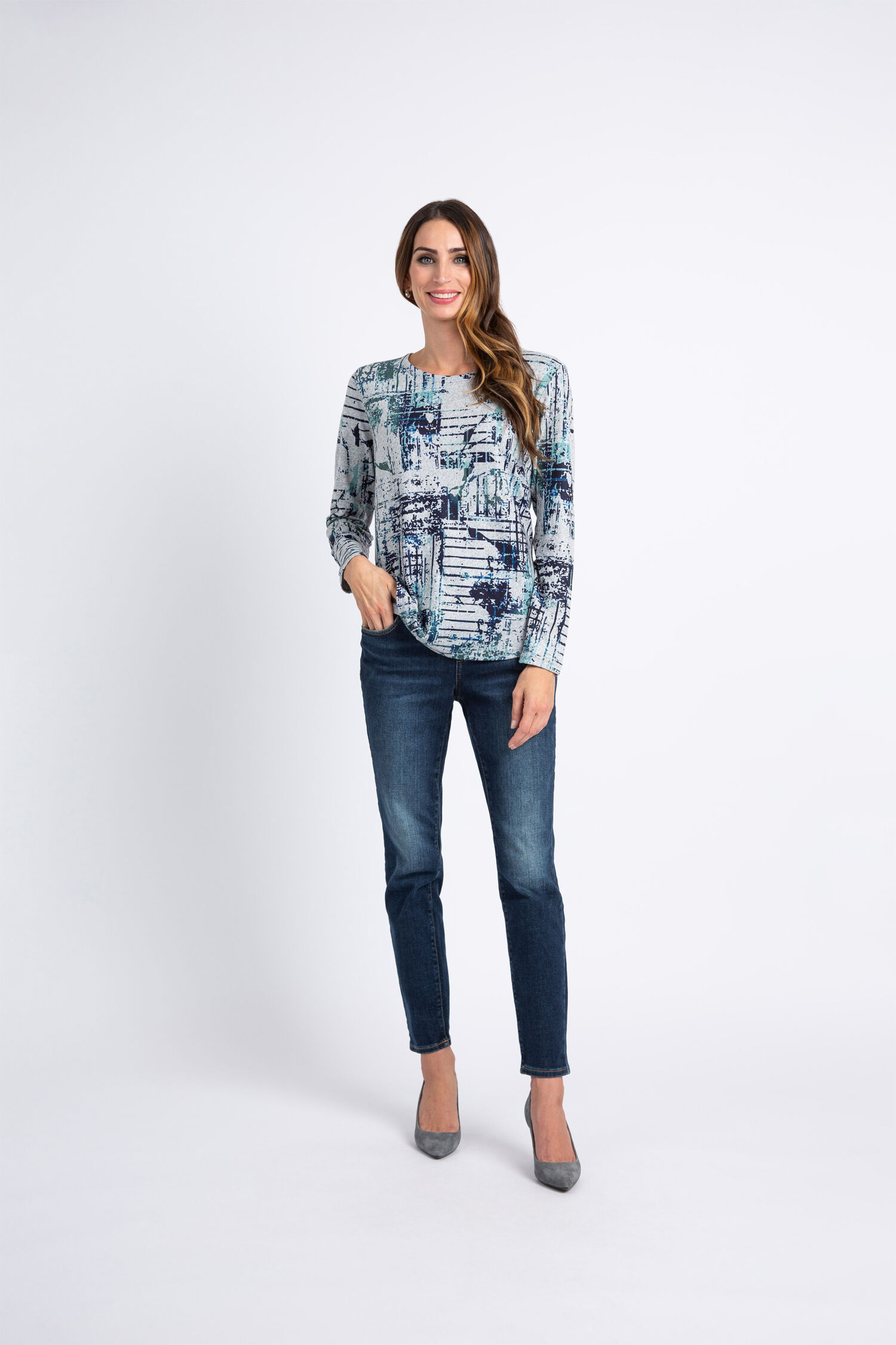 Long Sleeve Multi-Print Top Image 1