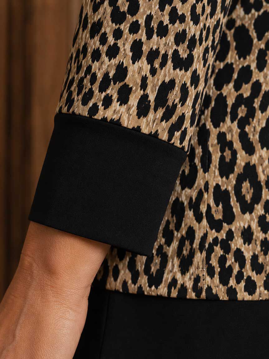 3/4 Sleeve Animal Print Top With Keyhole