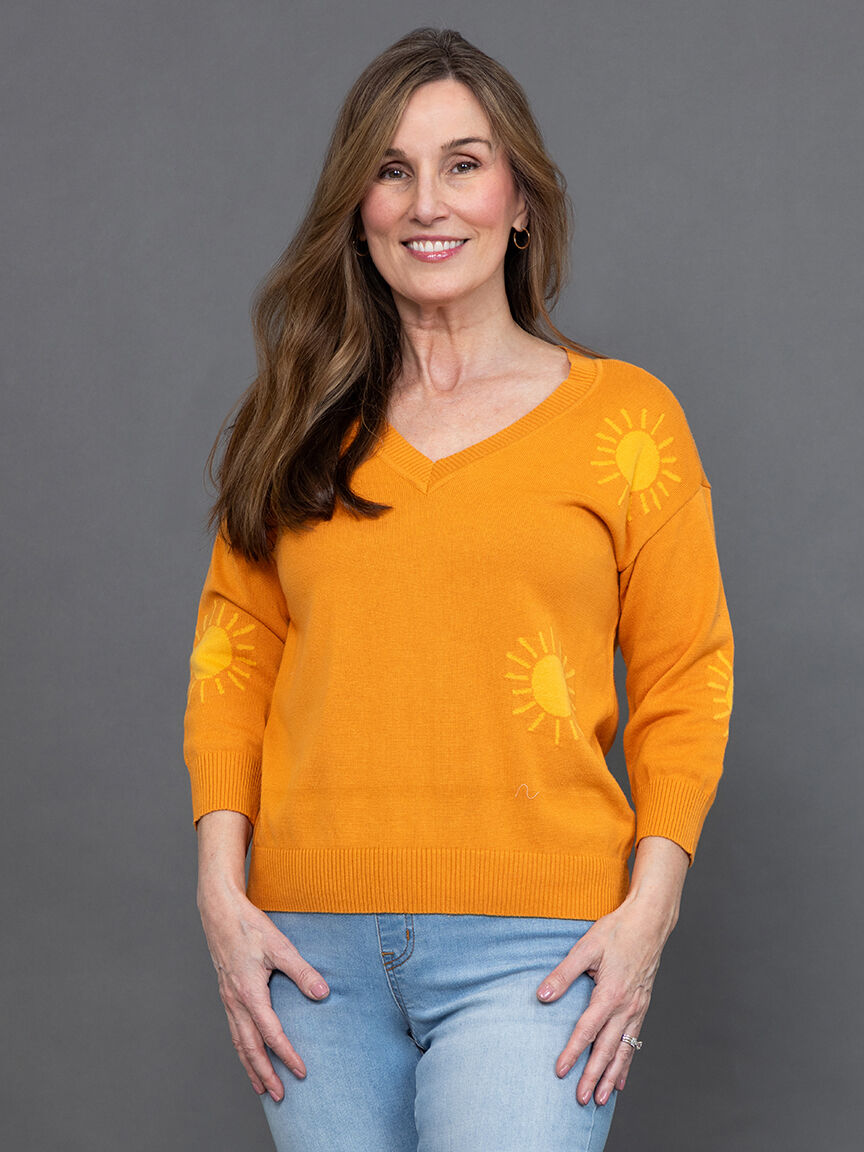 3/4 Sleeve V-neck Sweater