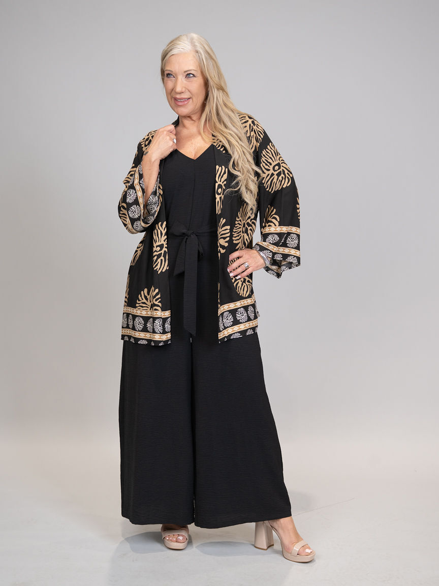 3/4 Sleeve Flowy Open-Front Kimono